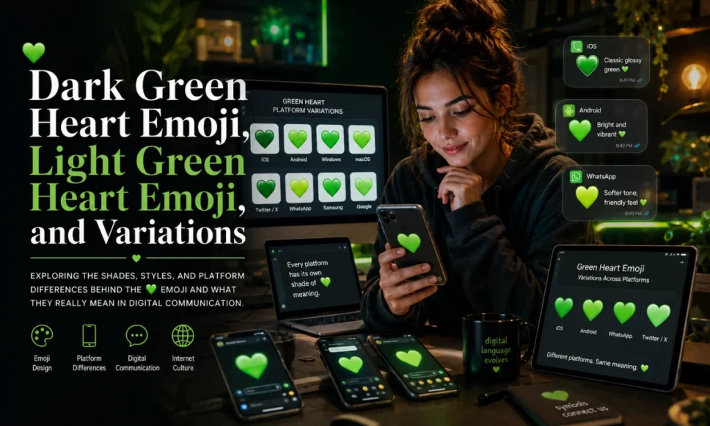 Dark Green Heart Emoji, Light Green Heart Emoji, and Variations